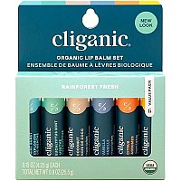 Cliganic USDA Organic Lip Balm Set - 6 Flavors - 100% Natural Moisturizer for Cracked & Dry Lips