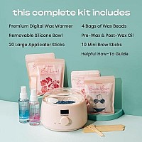 KoluaWax Premium Waxing Kit for Women - Hot Melt Wax Warmer for Hair Removal, Eyebrow, Bikini, Legs, Face, Brazilian Wax & More - Machine + 4-Pack Hard Wax Beads + Accessories, Blush