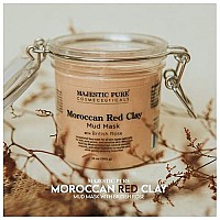 MAJESTIC PURE Moroccan Red Clay Facial Mud Mask with British Rose - Natural Skin Care Mask for Pore Cleansing and Dull & Sensitive Skin - Fights Acne and Blackheads - 10 oz