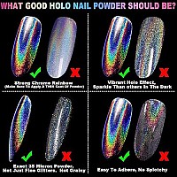 Holographic Nail Powder Fine Rainbow Holo Unicorn Mirror Laser Effect Multi Chrome Manicure Pigment Glitter Dust for Salon Home Nail Art DIY Deco, 0.04oz/1g, Sponge Tool/3pcs