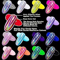 Holographic Nail Powder Fine Rainbow Holo Unicorn Mirror Laser Effect Multi Chrome Manicure Pigment Glitter Dust for Salon Home Nail Art DIY Deco, 0.04oz/1g, Sponge Tool/3pcs