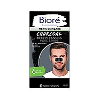 Bior Men's Blackhead Remover Pore Strips, Charcoal Deep Cleansing Nose Strips for Blackhead Removal on Oily Skin, with Natural Charcoal for Instant Blackhead Removal and Pore Unclogging, 6 Count