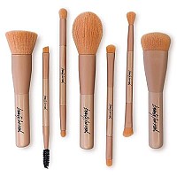 Beauty For Real Makeup Brush Set - Matte Pink, 7-Piece Set with 11 Total Brushes - Synthetic, Soft, Non-Shedding Bristles - Compact Size - Travel Bag Included - Vegan - 4.5 oz