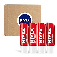 NIVEA Strawberry Lip Care - Tinted Lip Balm for Beautiful, Soft Lips - Pack of 4