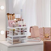 Sorbus Large Clear Makeup Organizer - Detachable 3-Piece Jewelry & Make Up Organizers and Storage Set - Spacious Cosmetic Display Tower - Makeup Organizer for Vanity, Bathroom, Dresser & Countertop