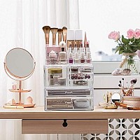 Sorbus Large Clear Makeup Organizer - Detachable 3-Piece Jewelry & Make Up Organizers and Storage Set - Spacious Cosmetic Display Tower - Makeup Organizer for Vanity, Bathroom, Dresser & Countertop