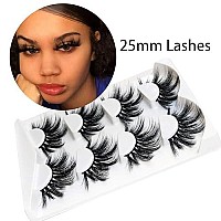 Losha 25mm Lashes,3D Faux Mink Lashes Fluffy Volume Eyelashes Thick Crossed Luxurious Soft Wispy Lashes Pack 4 Pairs Dramatic Eye Makeup (45A)