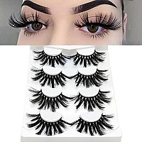 Losha 25mm Lashes,3D Faux Mink Lashes Fluffy Volume Eyelashes Thick Crossed Luxurious Soft Wispy Lashes Pack 4 Pairs Dramatic Eye Makeup (45A)