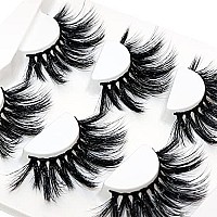 Losha 25mm Lashes,3D Faux Mink Lashes Fluffy Volume Eyelashes Thick Crossed Luxurious Soft Wispy Lashes Pack 4 Pairs Dramatic Eye Makeup (45A)