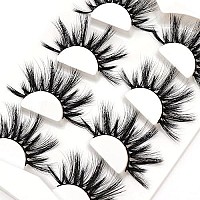 Losha 25mm Lashes,3D Faux Mink Lashes Fluffy Volume Eyelashes Thick Crossed Luxurious Soft Wispy Lashes Pack 4 Pairs Dramatic Eye Makeup (45A)