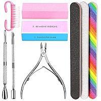 Nail File and Buffer- 3pcs Double Sided Nail File, Rectangular Nail Buffer, Buffer Block Sponge Polished, Nail Brush, Come with Cuticle Nipper and Pusher, Perfect Manicure Tool Kit for Shiny Nail