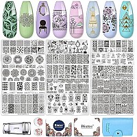 Biutee Nail Art Stamping Plate Kit Jelly Silicone Stamper Nail Design Stencils Printer Scraper Storage Bag Tool Set StampTemplate with Flower Line