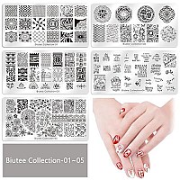 Biutee Nail Art Stamping Plate Kit Jelly Silicone Stamper Nail Design Stencils Printer Scraper Storage Bag Tool Set StampTemplate with Flower Line