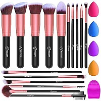 BESTOPE PRO 16Pcs Makeup Brushes Set, 4Pcs Beauty Blender Sponge Set and 1 Brush Cleaner, Premium Synthetic Foundation Brushes Blending Face Powder Eye Shadows Make Up Brushes Kit (Black Rose Gold)