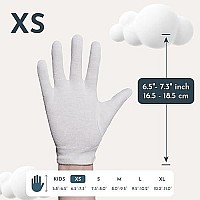 Gaxcoo | XS 100% Premium Cotton Moisturizing Gloves for Dry Hands & Eczema | Overnight Lotion, Sleep & Spa Treatment for Kids & Toddlers | Reusable, Washable - Free Washing Bag (White - XS - 7 Pairs)