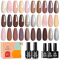 Beetles Bare Collection Gel Nail Polish Kit-15ml Pastel Pink Nude Gel Polish Set Brown Glitter Gel Nail Kit Peach Natural Skin Tone Nail Art with Glossy Matte Base Top Coat Nail Art Manicure Kits