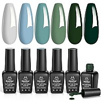 Beetles Blue Green Gel Nail Polish Set - 6 Colors Misty Gray Dark Green Gel Polish Kit Baby Blue Nail Gel Polish Soak Off LED Nail Lamp Gel Nail Kit DIY Home Christmas Nails Manicure Gifts for Women