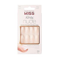 KISS Salon Acrylic French Nail Manicure Set, Medium Length, Nude, Square, Kit Includes Pink Gel Glue, 0.07 Oz, Mini Nail File, Manicure Stick, and 28 Fake Nails, Leilani, 32 Piece Set