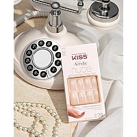 KISS Salon Acrylic French Nail Manicure Set, Medium Length, Nude, Square, Kit Includes Pink Gel Glue, 0.07 Oz, Mini Nail File, Manicure Stick, and 28 Fake Nails, Leilani, 32 Piece Set