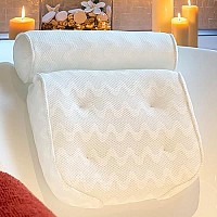 Bath Pillows For Tub 3D Mesh Spa Bathtub Pillow Cushion Rest 6 Suction Cups Head Neck Shoulder Back Support Washable Quick Dry (White 3D)