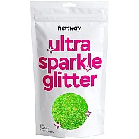 Hemway Premium Ultra Sparkle Glitter Multi Purpose Metallic Flake For Arts Crafts Nails Cosmetics Resin Festival Face Hair - Fluorescent Green - Fine (164 0015 04Mm) 100G 35Oz