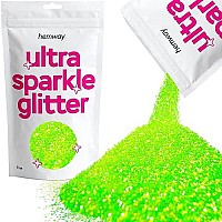 Hemway Premium Ultra Sparkle Glitter Multi Purpose Metallic Flake For Arts Crafts Nails Cosmetics Resin Festival Face Hair - Fluorescent Green - Fine (164 0015 04Mm) 100G 35Oz