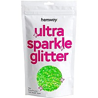 Hemway Premium Ultra Sparkle Glitter Multi Purpose Metallic Flake For Arts Crafts Nails Cosmetics Resin Festival Face Hair - Fluorescent Green - Extra Chunky (124 0040 1Mm) 100G 35Oz