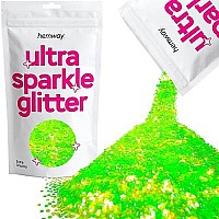 Hemway Premium Ultra Sparkle Glitter Multi Purpose Metallic Flake For Arts Crafts Nails Cosmetics Resin Festival Face Hair - Fluorescent Green - Extra Chunky (124 0040 1Mm) 100G 35Oz