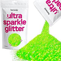 Hemway Premium Ultra Sparkle Glitter Multi Purpose Metallic Flake For Arts Crafts Nails Cosmetics Resin Festival Face Hair - Fluorescent Green - Chunky (140 0025 06Mm) 100G 35Oz