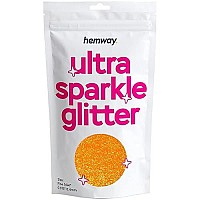 Hemway Premium Ultra Sparkle Glitter Multi Purpose Metallic Flake For Arts Crafts Nails Cosmetics Resin Festival Face Hair - Fluorescent Orange - Fine (164 0015 04Mm) 100G 35Oz