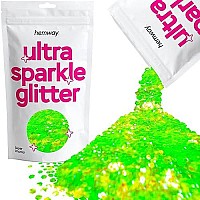 Hemway Premium Ultra Sparkle Glitter Multi Purpose Metallic Flake For Arts Crafts Nails Cosmetics Resin Festival Face Hair - Fluorescent Green - Super Chunky (18 0125 3Mm) 100G 35Oz