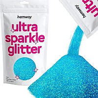 Hemway Premium Ultra Sparkle Glitter Multi Purpose Metallic Flake For Arts Crafts Nails Cosmetics Resin Festival Face Hair - Fluorescent Blue - Microfine (1256 0004 01Mm) 100G 35Oz