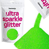 Hemway Premium Ultra Sparkle Glitter Multi Purpose Metallic Flake For Arts Crafts Nails Cosmetics Resin Festival Face Hair - Fluorescent Green - Microfine (1256 0004 01Mm) 100G 35Oz