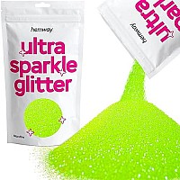 Hemway Premium Ultra Sparkle Glitter Multi Purpose Metallic Flake For Arts Crafts Nails Cosmetics Resin Festival Face Hair - Fluorescent Green - Microfine (1256 0004 01Mm) 100G 35Oz