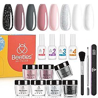 Beetles Dip Powder Nail Kit Starter - Nude Gray Pink 8 Colors Nail Dipping Powder Kit for French Nail, No LED Nail Lamp Needed Manicure Kit Nail Art DIY Home Decoration Gifts for Women