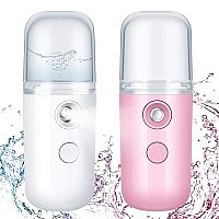 2 Pieces Nano Facial Mister 30 Ml Mini Face Humidifier Portable Facial Sprayer Usb Rechargeable Handy Skin Care Machine For Face Hydrating, Daily Makeup (Pink And White)