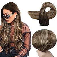 Full Shine Weft Hair Extensions Human Hair 22 Inch 105G Balayage Dark Brown To Caramel Blonde Sew In Hair Extensions Real Human Hair Weft Extensions Sew In Hair Bundles Full Head