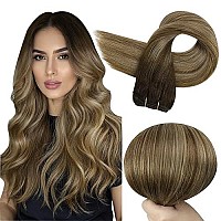 Full Shine Weft Hair Extensions Human Hair 22 Inch 105G Balayage Dark Brown To Caramel Blonde Sew In Hair Extensions Real Human Hair Weft Extensions Sew In Hair Bundles Full Head