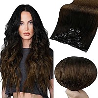 Full Shine Clip In Hair Extensions Real Human Hair Color Black To Dark Brown Hair Extensions Clip In Human Hair 7Pcs 120 Gram Black Hair Extension Clip Ins Double Weft Soft Straight Hair 14 Inch