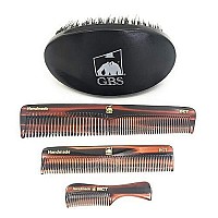 G.B.S Mens Handmade Comb Set with Pure Synthetic Hair Brush- DCT Dressing Comb, PCT Pocket Comb, MCT Mustache Comb, Military Style Hair Brush- Perfect for Beard, Mustache Best Grooming Kit for Mens