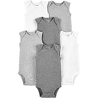 Simple Joys By Carters Unisex Babies Sleeveless Bodysuit, Pack Of 6, Whitelight Grey Heathermedium Grey Heather, 3-6 Months