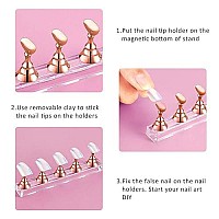 2 Sets Acrylic Nail Display Stand Nail Tip Practice Holder Magnetic Nail Practice Stand Fingernail Diy Nail Stand For False Nail Tip Manicure Tool Home And Salon Use (Rose Gold)