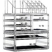 Cq acrylic Makeup Organizer Skin Care Large Clear Cosmetic Display Cases Stackable Storage Box With 7 Drawers,Set of 3