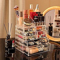 Cq acrylic Makeup Organizer Skin Care Large Clear Cosmetic Display Cases Stackable Storage Box With 7 Drawers,Set of 3