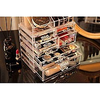 Cq acrylic Makeup Organizer Skin Care Large Clear Cosmetic Display Cases Stackable Storage Box With 7 Drawers,Set of 3