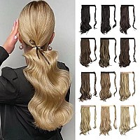 Sofeiyan Curly Ponytail Extension 15 Inch Heat Resistant Synthetic Natural Wavy Hairpiece Wrap Around Pony Tail Hair Extensions For White Black Women Hair Piece, Platinum Blonde Medium Brown