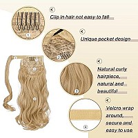 Sofeiyan Curly Ponytail Extension 15 Inch Heat Resistant Synthetic Natural Wavy Hairpiece Wrap Around Pony Tail Hair Extensions For White Black Women Hair Piece, Platinum Blonde Medium Brown