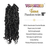 Toyotress Tiana Passion Twist Hair - 10 Inch 6 Pcs Pre-Twisted Crochet Braids Natural Black, Synthetic Braiding Hair Extensions (10 Inch, 1B)