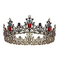 Sweetv Jeweled Baroque Queen Crown - Rhinestone Wedding Tiaras And Crowns For Women, Black Costume Party Hair Accessories With Ruby, Victoria