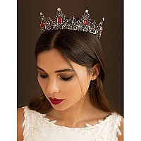 Sweetv Jeweled Baroque Queen Crown - Rhinestone Wedding Tiaras And Crowns For Women, Black Costume Party Hair Accessories With Ruby, Victoria